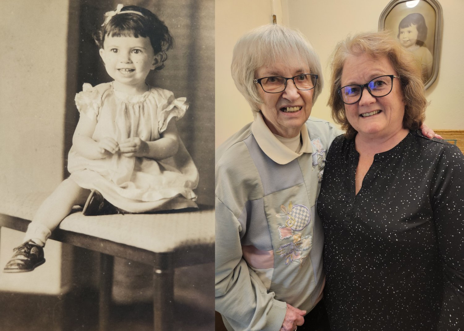 At left, A young Carol Matteson Ponder is pictured. At right, Carol Matteson Ponder, left, and daughter Marilyn Gallagher.